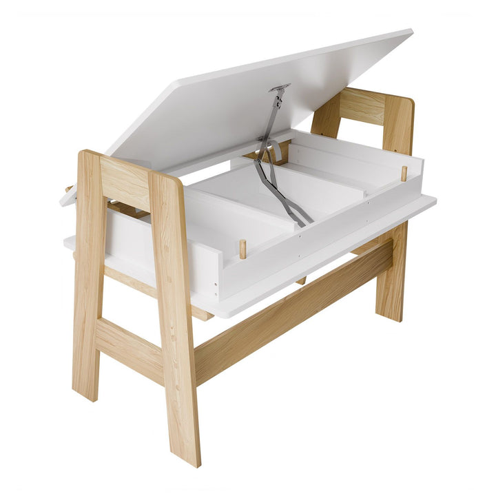 Juskys Fietje Plus Kinderschreibtisch mit verstellbarer Platte und Ablage - Weiß/Natur - 94 x 76 x 63 cm