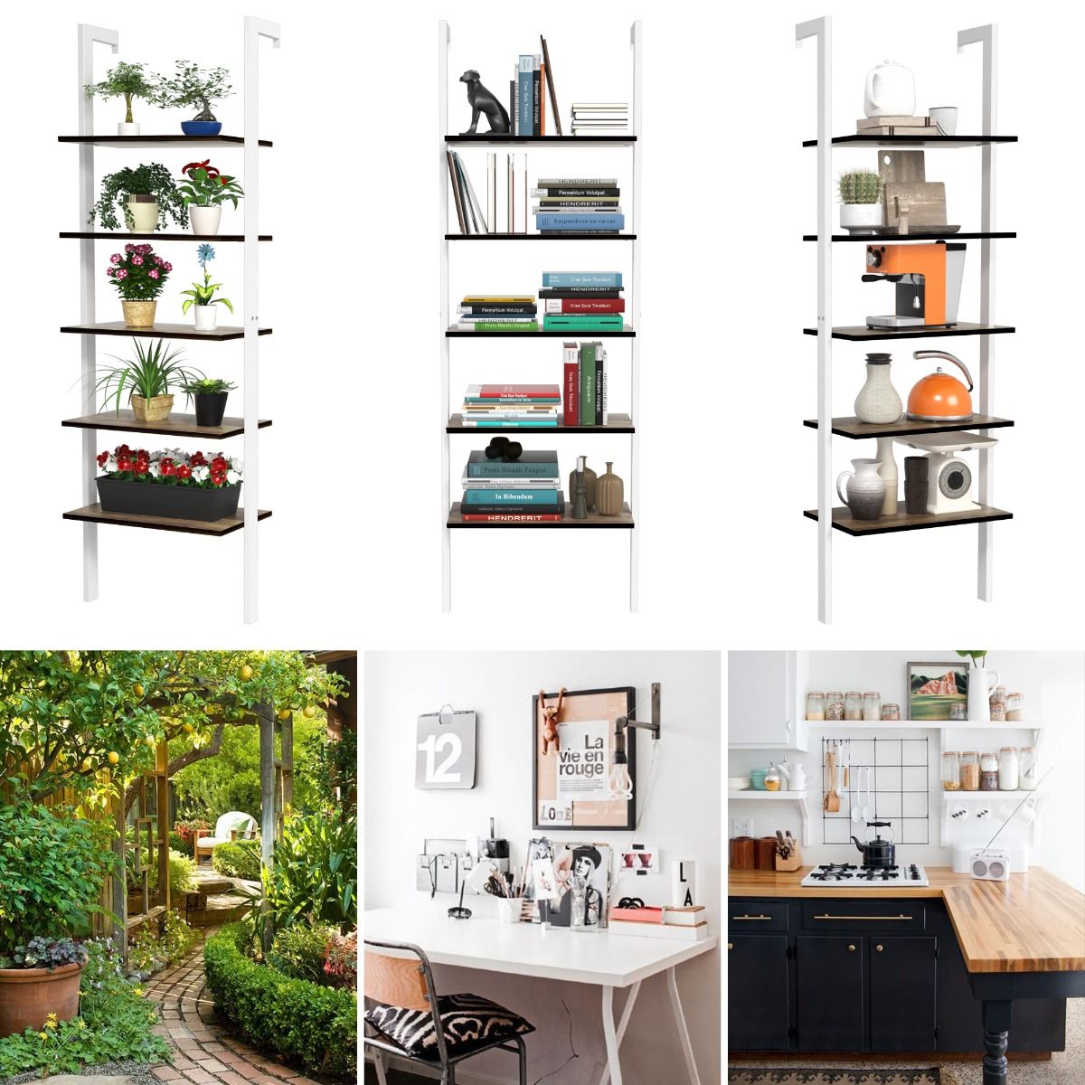 Coast 5-Layer Ladder Shelf Bookcase 61x30x183 cm Weiß - Platzsparendes Aufbewahrungs- und Präsentationsregal
