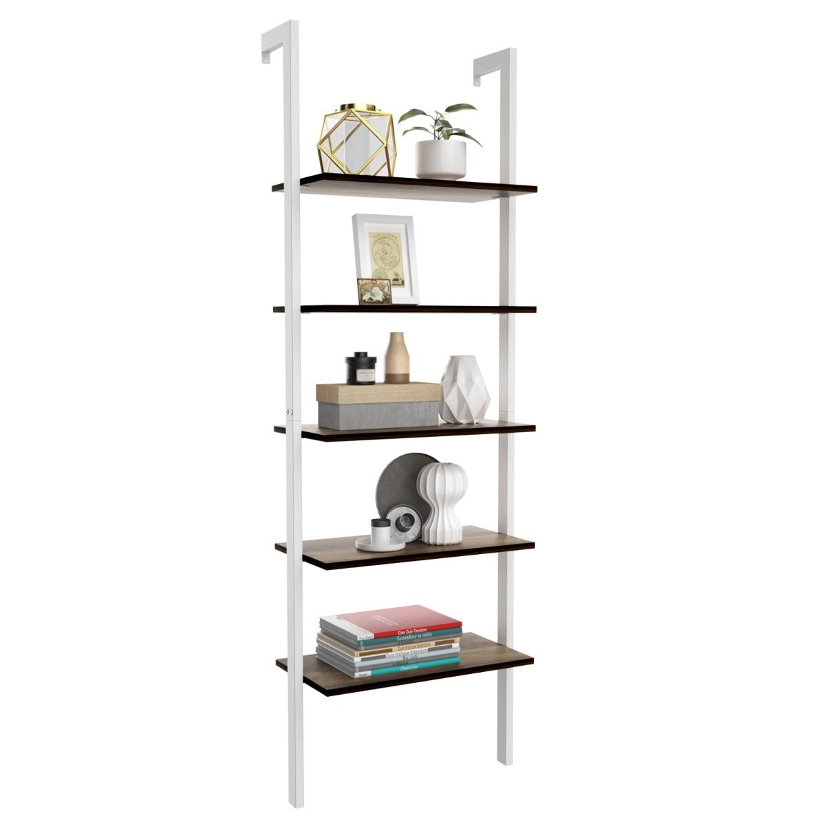 Coast 5-Layer Ladder Shelf Bookcase 61x30x183 cm Weiß - Platzsparendes Aufbewahrungs- und Präsentationsregal