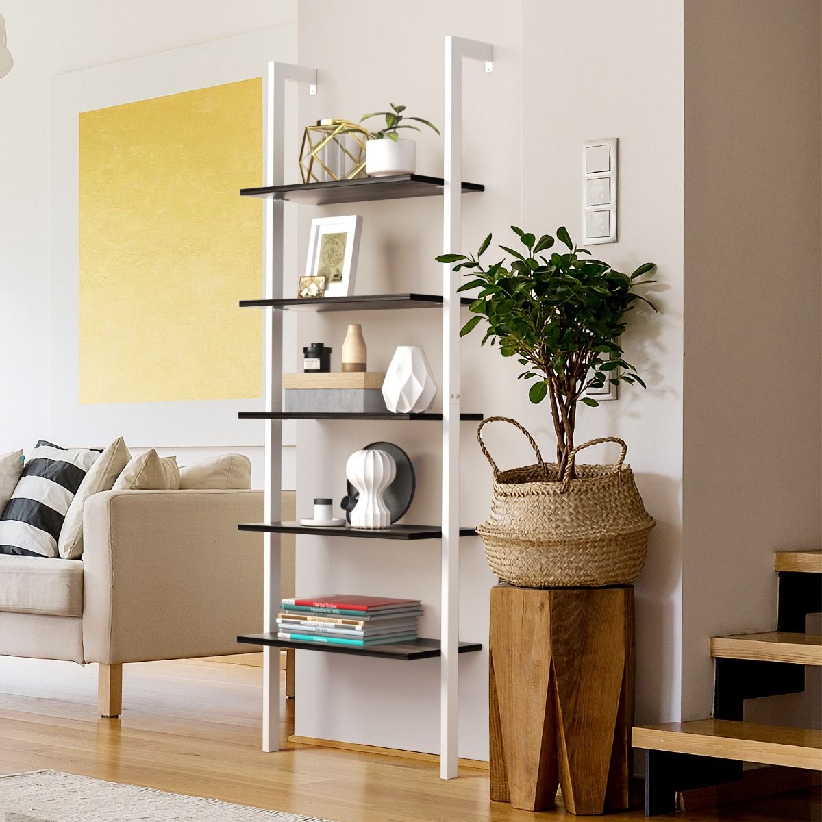 Coast 5-Layer Ladder Shelf Bookcase 61x30x183 cm Weiß - Platzsparendes Aufbewahrungs- und Präsentationsregal