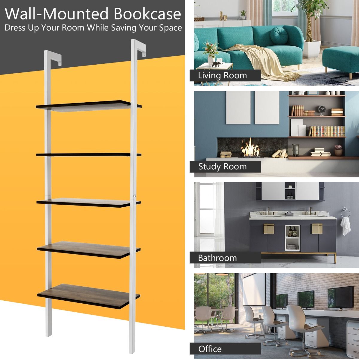 Coast 5-Layer Ladder Shelf Bookcase 61x30x183 cm Weiß - Platzsparendes Aufbewahrungs- und Präsentationsregal