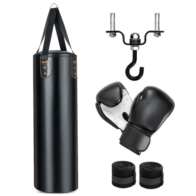 Coast Boxsack Set Schwarz - 4-in-1 Hänge-Boxsack mit 12OZ Boxhandschuhen - 32 x 110 cm