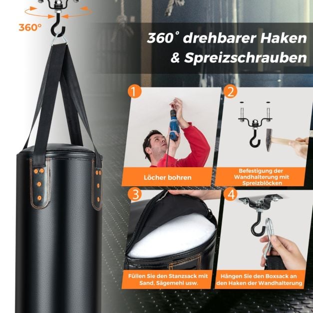 Coast Boxsack Set Schwarz - 4-in-1 Hänge-Boxsack mit 12OZ Boxhandschuhen - 32 x 110 cm