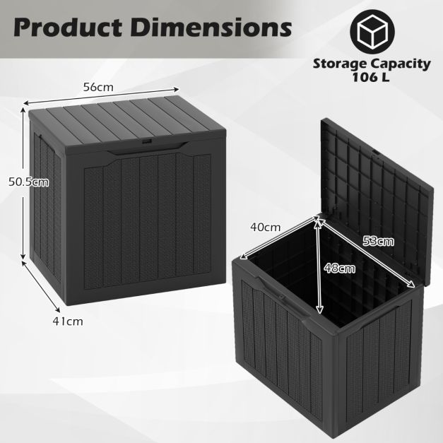 Coast Storage Box Black - 96L Outdoor Box mit abschließbarem Deckel und Rattan Look - 56 x 41 x 50,5 cm