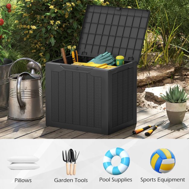 Coast Storage Box Black - 96L Outdoor Box mit abschließbarem Deckel und Rattan Look - 56 x 41 x 50,5 cm