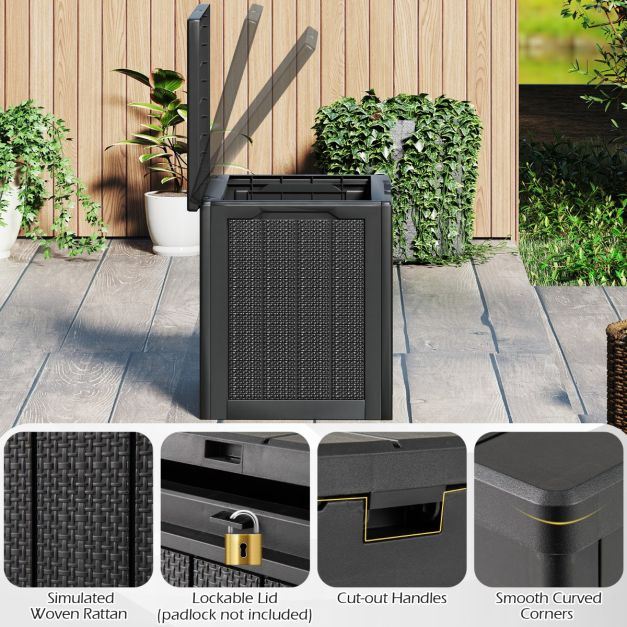 Coast Storage Box Black - 96L Outdoor Box mit abschließbarem Deckel und Rattan Look - 56 x 41 x 50,5 cm