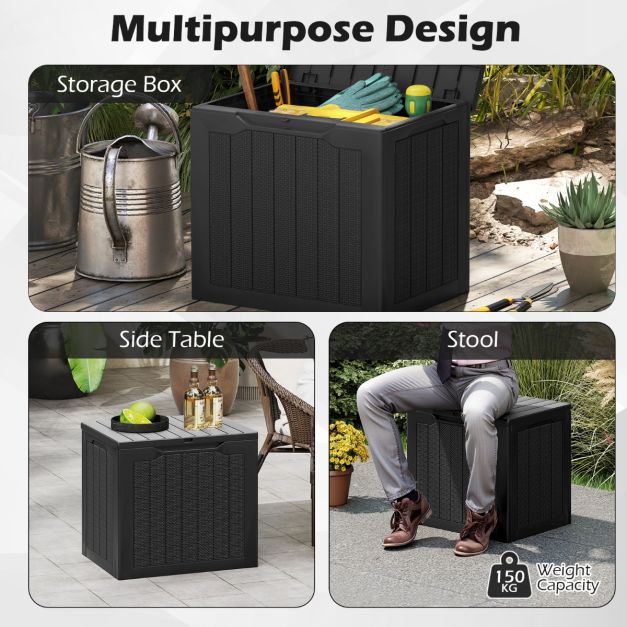 Coast Storage Box Black - 96L Outdoor Box mit abschließbarem Deckel und Rattan Look - 56 x 41 x 50,5 cm