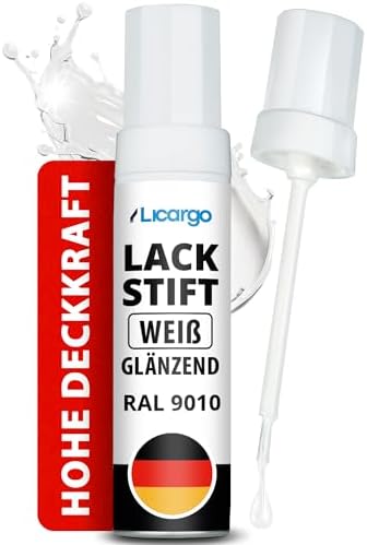 LICARGO Lackstift Glänzendes Weiß 12 ml – Präzisionspinsel für Kratzer und Steinschlag
