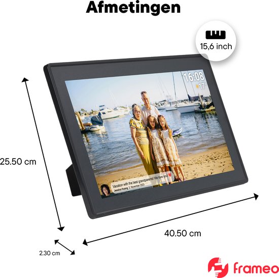 Denver Digitaler Bilderrahmen 15,6 Zoll - XL - Full HD - Frameo App - Fotorahmen - WLAN - 16GB - IPS Touchscreen - PFF1515B