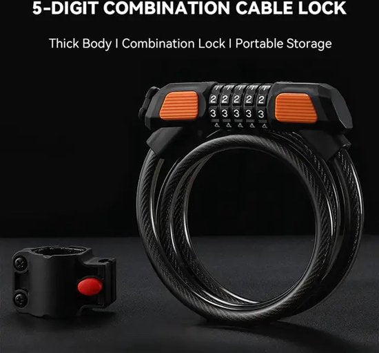 Garpex® Bicycle Lock Digit Lock - Digit Lock Fahrrad oder Elektroroller - Kabelschloss Vorhängeschloss - Schwarz mit Bügelbefestigung