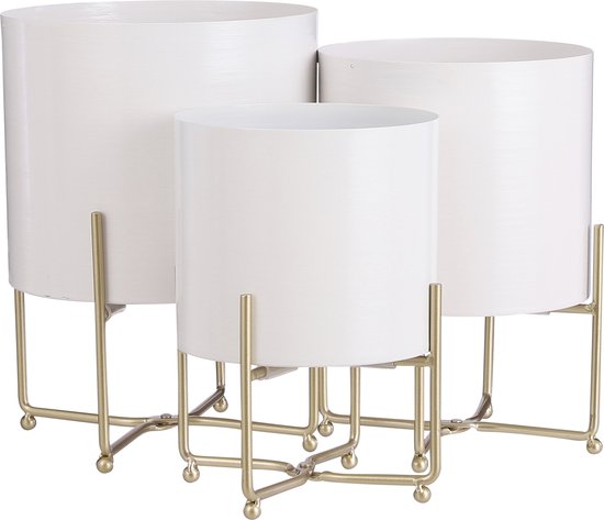 Mica Decorations Widder Blumentopf auf Ständer - 3er-Set - H32 x Ø24 cm - Weiß