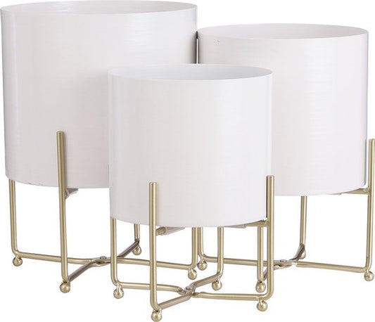 Mica Decorations Widder Blumentopf auf Ständer - 3er-Set - H32 x Ø24 cm - Weiß