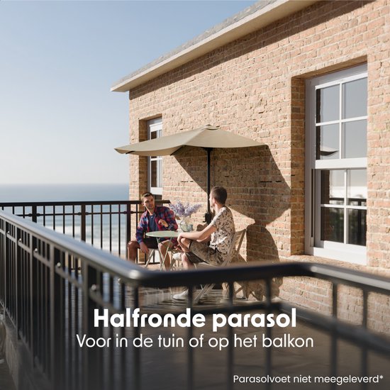 LifeGoods Balkon Sonnenschirm - Garten - 270x135 cm - Halbkreisförmiger Sonnenschirm - Wasserdicht - UPF50+ - Taupe