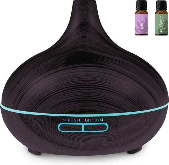 Auronic Aroma Diffuser - 300 ml - Luftbefeuchter - 7 LED Farben - Inkl. 2x Ã–l - Dunkelbraun