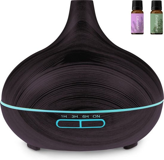 Auronic Aroma Diffuser - 300 ml - Luftbefeuchter - 7 LED Farben - Inkl. 2x Ã–l - Dunkelbraun