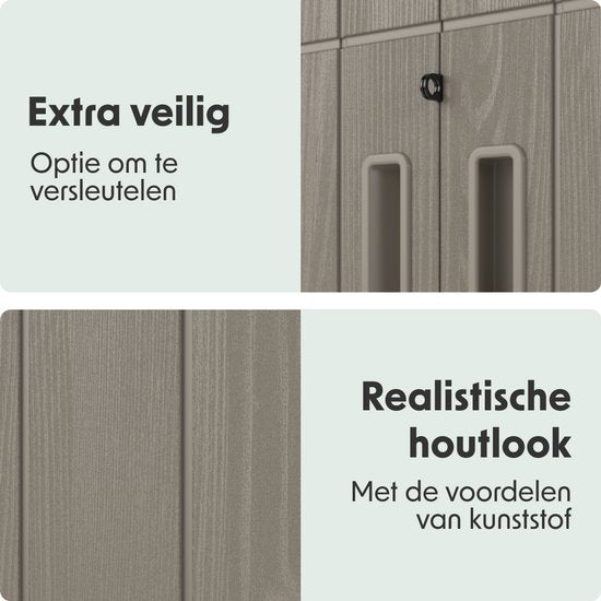 LifeGoods Gartenschrank Vertikal - 1340L - Aufbewahrungsschrank - Wasserdicht & UV-beständig - Gartenbox - Taupe