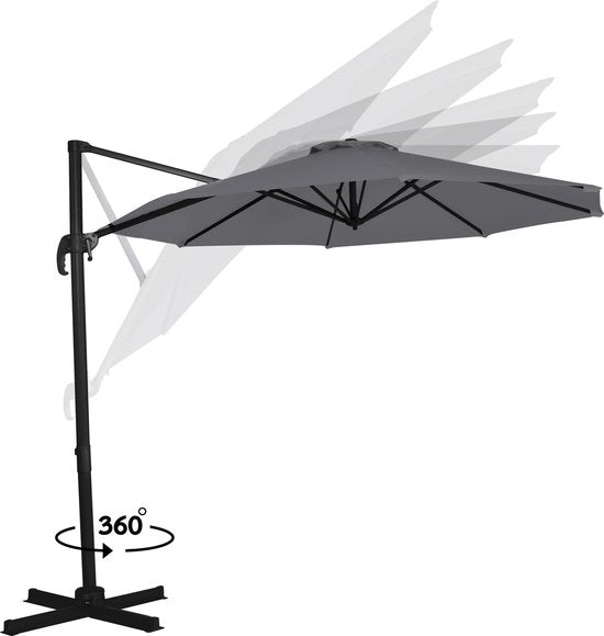 VONROC Premium Floating Parasol Bardolino Ø300cm - Inkl. Kreuzfuß & Schutzhülle - Runder Sonnenschirm - 360° drehbar - Neigbar - UV-beständiges Tuch - Grau