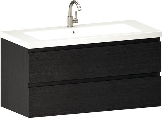 Mirlux Badezimmerschrank Schwarze Eiche 80 cm – Waschbecken Weiß – Badezimmerschrank-Set – Waschbeckenunterschrank Schwarze Eiche