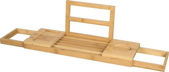 Badewannenbrett für die Badewanne - Badewannenständer - Ausziehbar 50-92cm - Tablet-Halter - Bambus