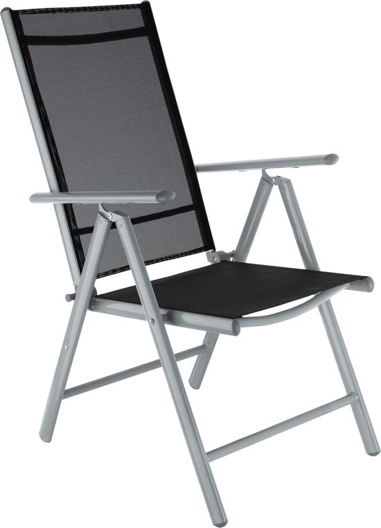 tectake Sitzgarnitur Aluminium Klappstühle, Loungeset mit 6x Stühlen und 1x Glastisch Esstisch, Gartenmöbelset wetterfest für Balkon, Gartenstühle, Terrassenmöbel, Liegestuhl - silber