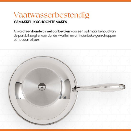 ELLE Gourmet Classique Edelstahl-Wokpfanne mit Deckel - Ø 28 cm - PFAS-frei - Induktion