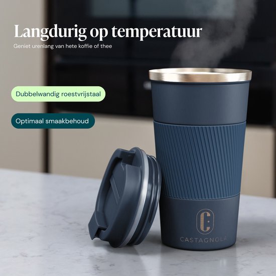 Castagnola Thermosbecher – Kaffeebecher zum Mitnehmen – Reisebecher für Kaffee und Tee – Teebecher – 510 ml – Edelstahl – Dunkelblau