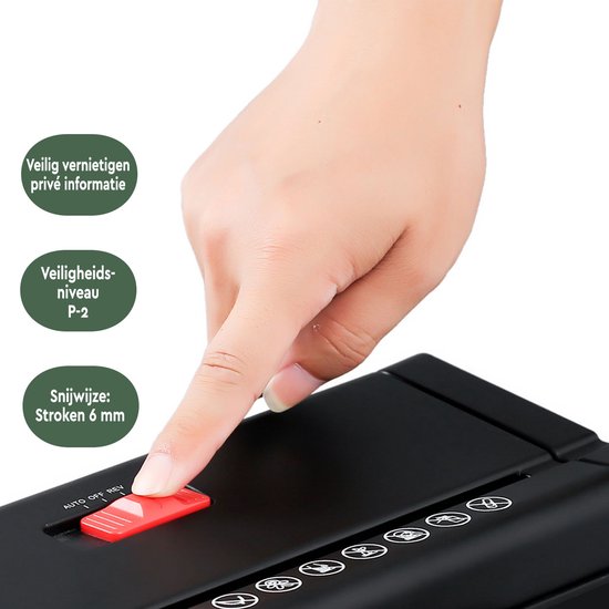 BRASQ Aktenvernichter mit Auffangbehälter Schwarz - 7 Liter - Aktenvernichter für Heim und Büro - P2 - 6mm Streifen - 6 Blatt