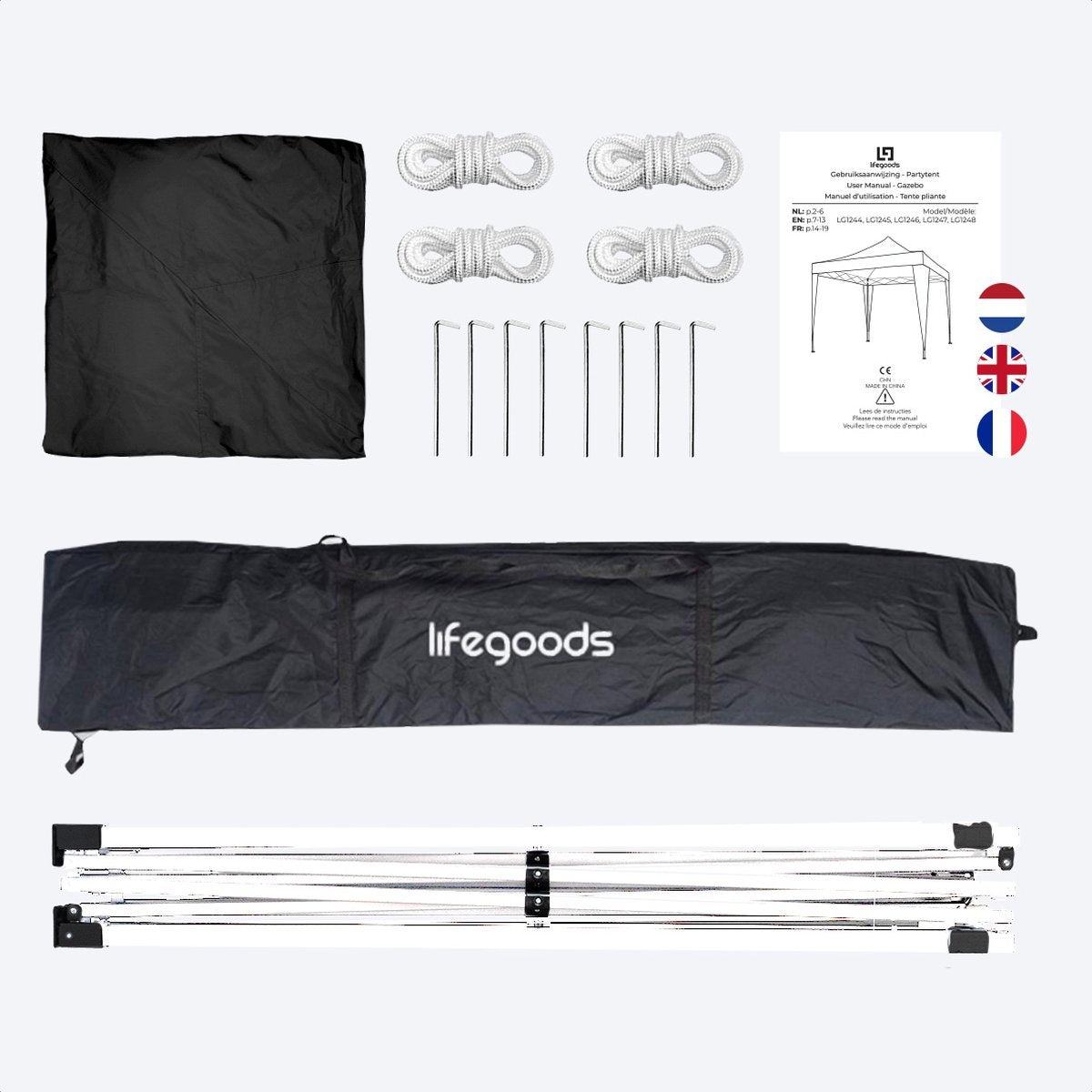 LifeGoods Partyzelt - Pavillon - 3x3 m - Einfacher Aufbau - Zusammenklappbar - Wasserdicht - Mit Tragetasche - Schwarz