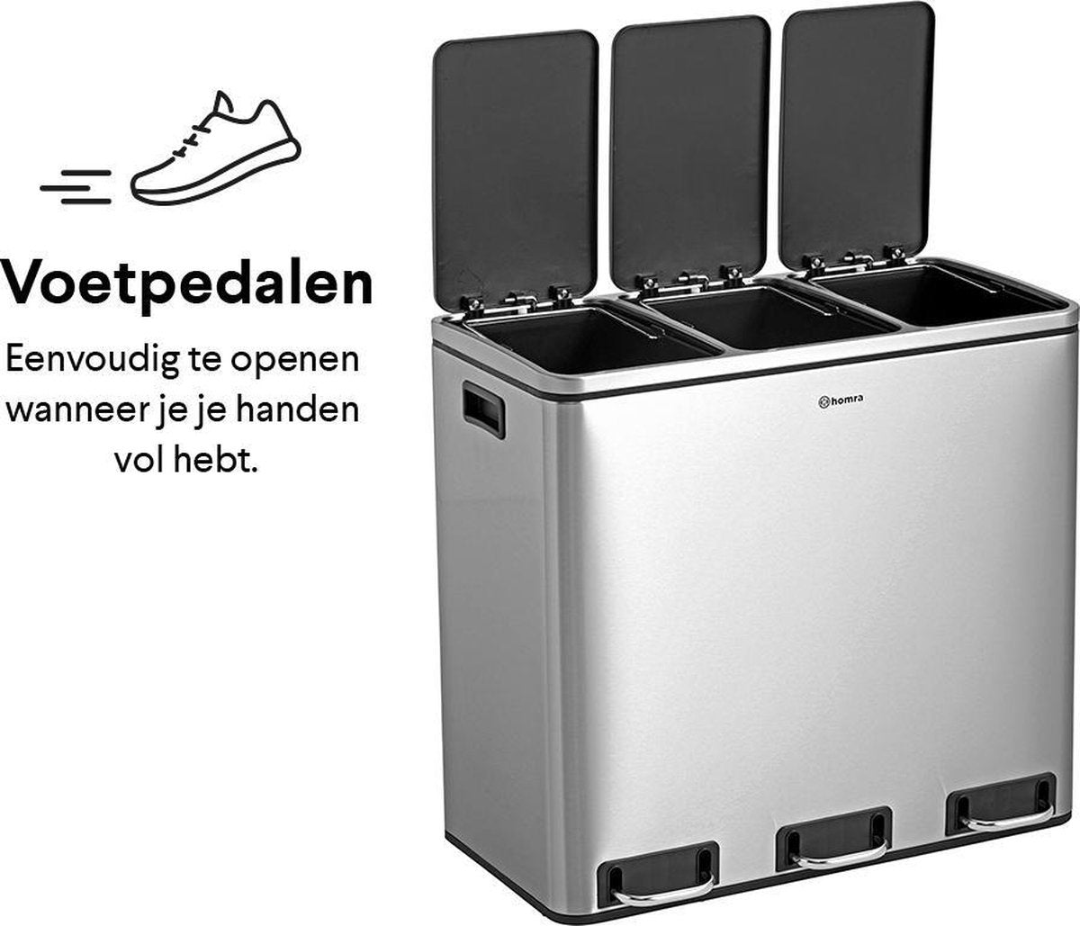 Homra SPARQ Mülleimer - 3 x 18 L Fassungsvermögen - 54 Liter - Edelstahl - Mülltrennung Treteimer