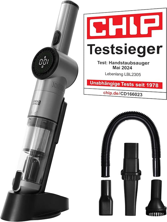 LEBENLANG Staubsauger - Kabellos - 17000PA - 135W - Starker Lithium-Akku - Inklusive Ladestation - Grau