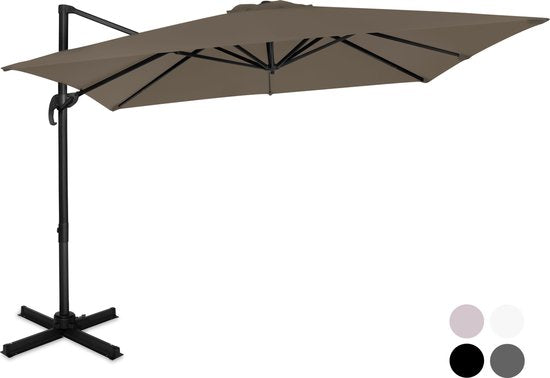 VONROC Premium Floating Parasol Pisogne 300x300cm - Inkl. Kreuzfuß & Schutzhülle - Quadratischer Sonnenschirm - 360° drehbar - Neigbar - UV-beständiges Tuch - Taupe