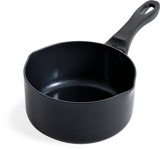 BK Vivid Stielkasserolle 16 cm – 1,6 l – PFAS-freie Antihaftbeschichtung – Induktionsgeeignete Stielkasserolle – Keramikpfanne – Ofenfest bis 160 °C – Kaltgriffe – Ohne Deckel – Schwarz