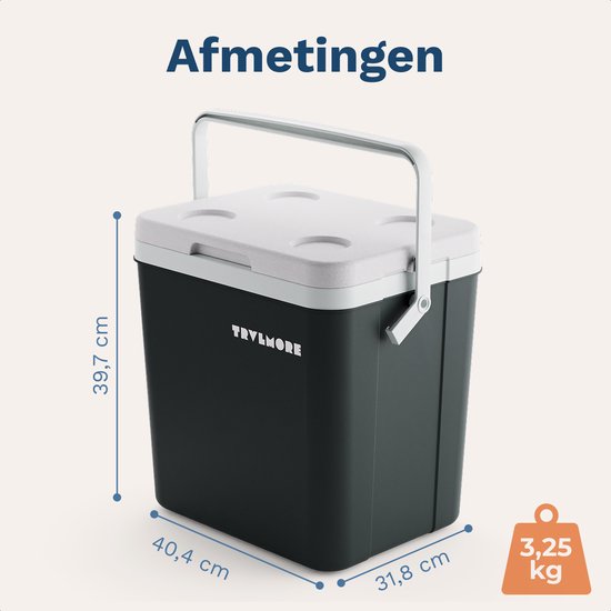 TRVLMORE Cool Box 26L - 65-Stunden-Kühlung - Kühlbox - Inklusive 2 Kühlelemente - Anthrazit
