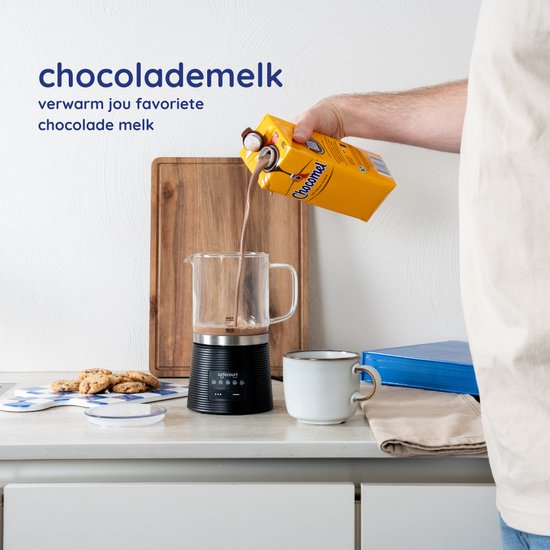 Safecourt Kitchen Glas-Milchaufschäumer - Elektrischer Milchaufschäumer - Antihaftbeschichtung - 600 Watt - Schwarz
