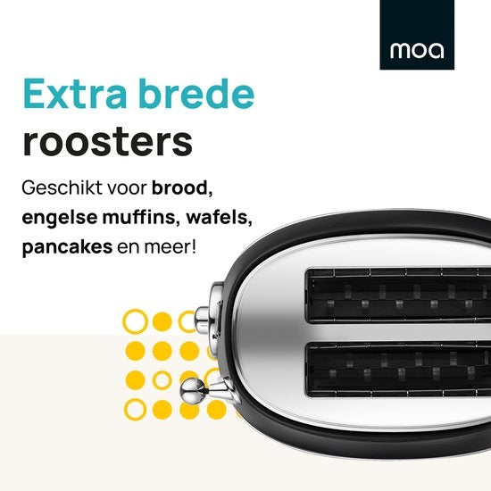 MOA Retro-Toaster - 6 Heizstufen - 2 extra breite Schlitze - 850W - Aufwärm- und Auftaufunktion - Schwarz - T3B