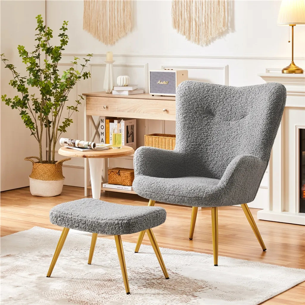 Yaheetech Ohrensessel - Fußhocker - 70 x 67,5 x 97,5 cm - Grau
