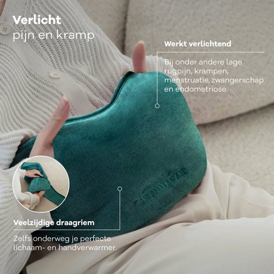 Zenwave Elektrische Wärmflasche mit Hülle – Digitalanzeige – Wärmflasche & Wasserflasche mit Handwärmern – Wiederaufladbares Wärmekissen – Menstruations-Wärmeband – Langlebig & kabellos – Camping & Outdoor – Wärmflasche, grün