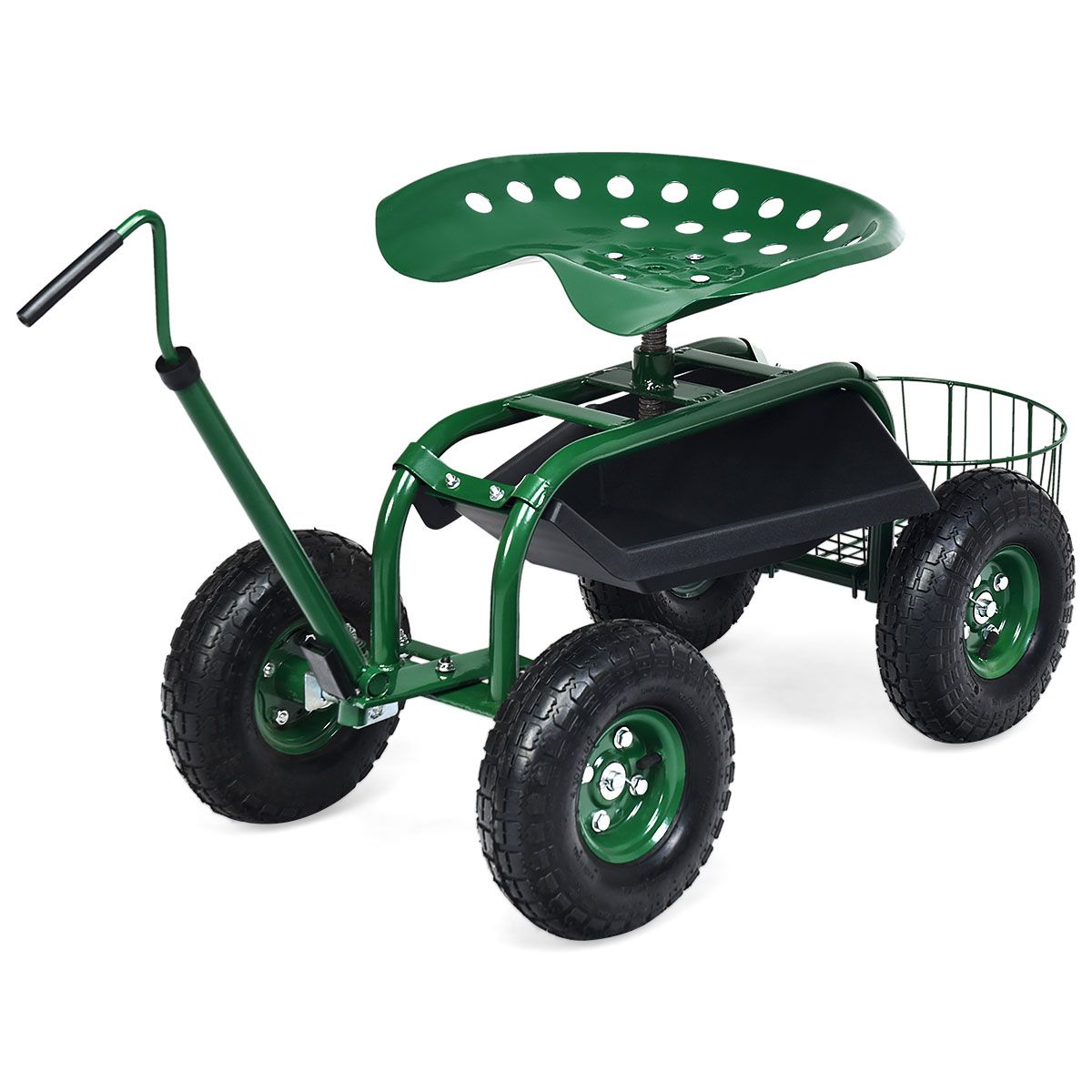 Coast Gartenwagen mit Aufbewahrungskorb – höhenverstellbarer Griff – ergonomischer Sitz – grün