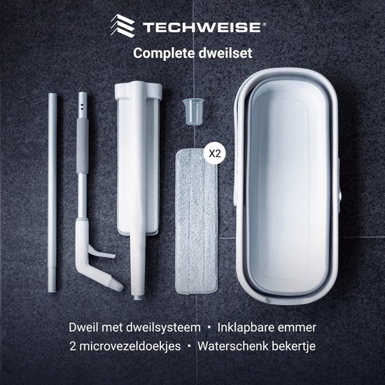 Techweise 4-in-1 Wischsystem mit Spray und klappbarem Eimer mit 2 extra Mikrofasermopps - Wischset mit Sprayfunktion - Bodenwischer - Moppmopp - Moppmopp mit Wringer