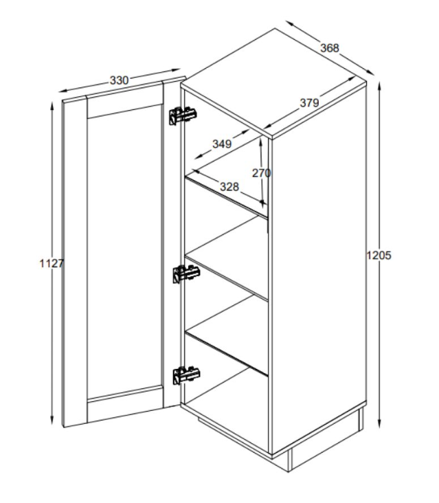 VDD Home Vitrine mit Glastür – Schwarz – 37 x 39,5 x 120,5 cm