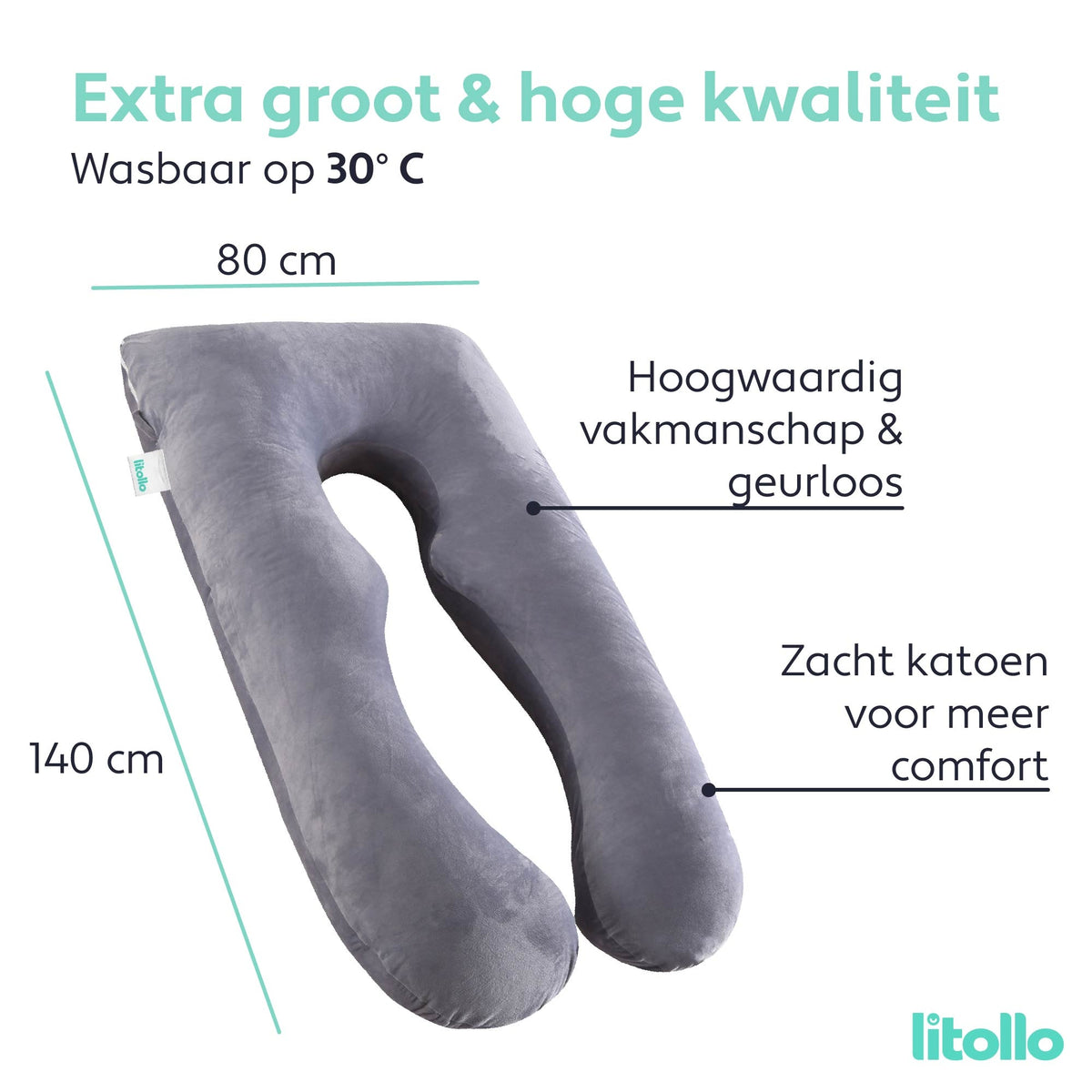 LitolloÂ¬Ã† Umstandskissen XXL | Stillkissen | Körperkissen| 280cm | Weiches Vliesgewebe | Körperkissen | Abnehmbarer Bezug | Grau