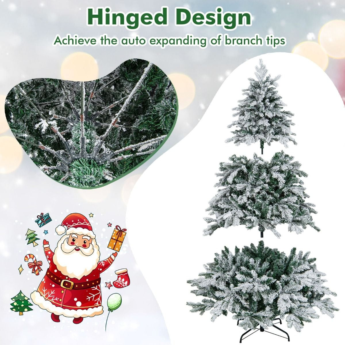 180 cm großer künstlicher Weihnachtsbaum Beflockter Weihnachtsbaum mit 1415 Zweigspitzen 260 warmweiße LED-Lichter Beleuchteter Weihnachtsbaum Weiß + Grün