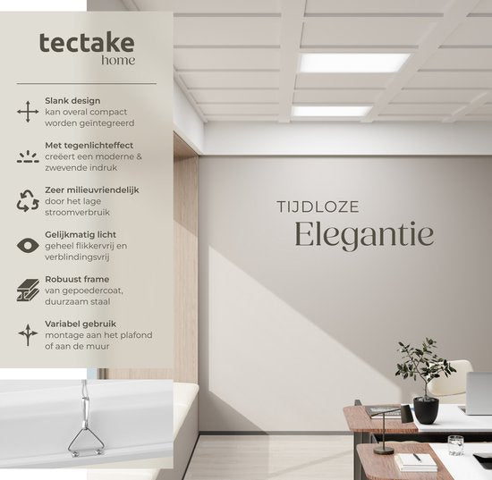 tectake® LED-Paneel Lucerna - LED-Paneel Systemdecke - ultradünn, warm-weiß 3000K, energiesparend, 62 x 62 cm