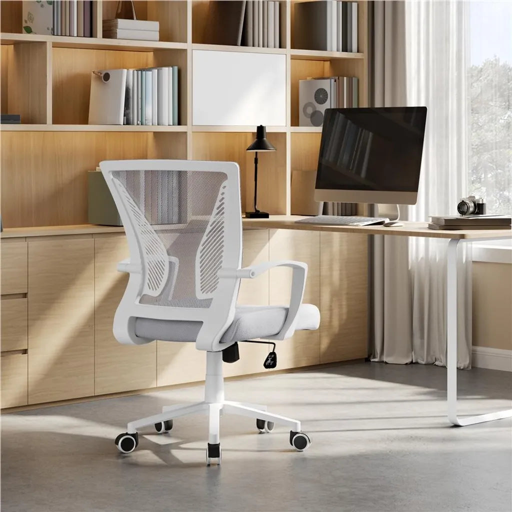 Yaheetech Ergonomischer Bürostuhl, verstellbar, Netzbezug, hellgrau