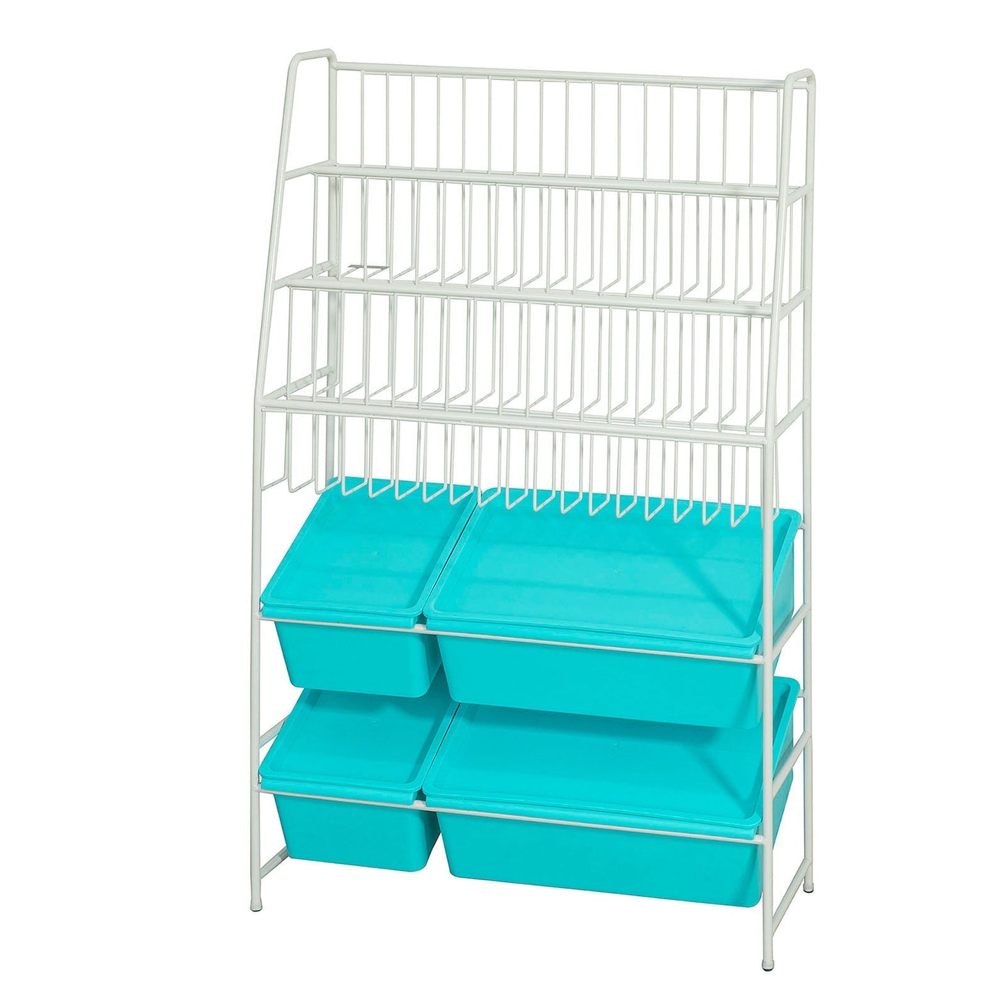 SoBuy Aufbewahrungsregal für Kinder - mit Bücherregal - Max. 50 kg - 61 x 25 x 102 cm - Blau / Weiß