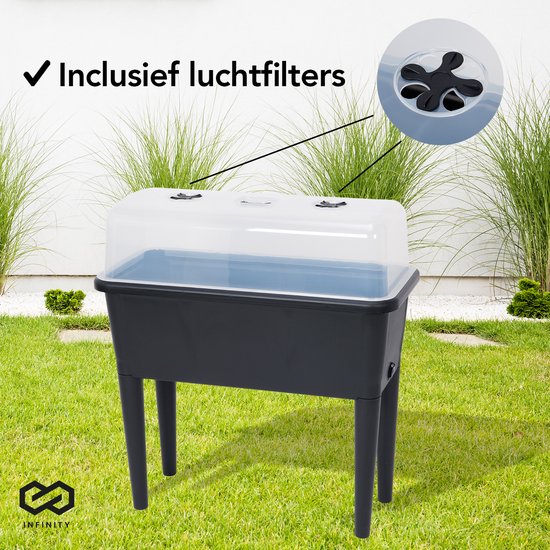 Infinity Goods Growing Table On Legs XXL - Grower - Rechteckig - 76 x 37 x 85 cm - 70L - Outdoor Indoor - Deckel - Schwarz