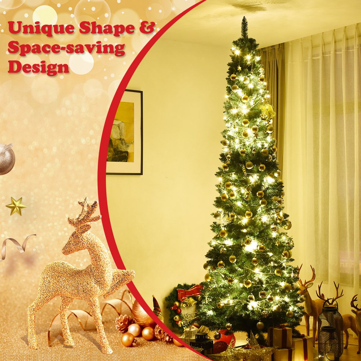Coast Pencil Weihnachtsbaum 270 cm Grün - schlanker künstlicher Weihnachtsbaum mit Metallständer - 1500 Zweige