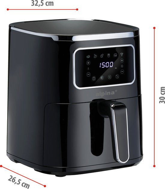 alpina Airfryer 4.5L- Heißluftfritteuse für 3 bis 4 Personen - Heißluftfritteuse mit Digitalanzeige - Einstellbare Temperatur von 80°C bis 200°C - Timer bis zu 60 Minuten - Heißluftfritteuse 1450W