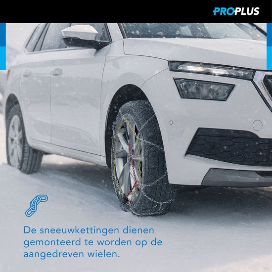 ProPlus Schneeketten – KNR255 – 16 mm Stahlglieder - Önorm-Gütesiegel – Sicherheit – Reifen – Schnelle und einfache Montage – Für verschiedene Reifengrößen – Inklusive Reparaturglieder und Aufbewahrungskoffer – 2er-Set – 4x4-Fahrzeug – Minivan, SUV/MPV