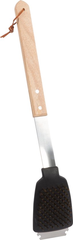 BBQ Collection Grillbürste und Grillschaber - 2-in-1 Funktion - 44 cm - Eichenholzgriff/ Edelstahl
